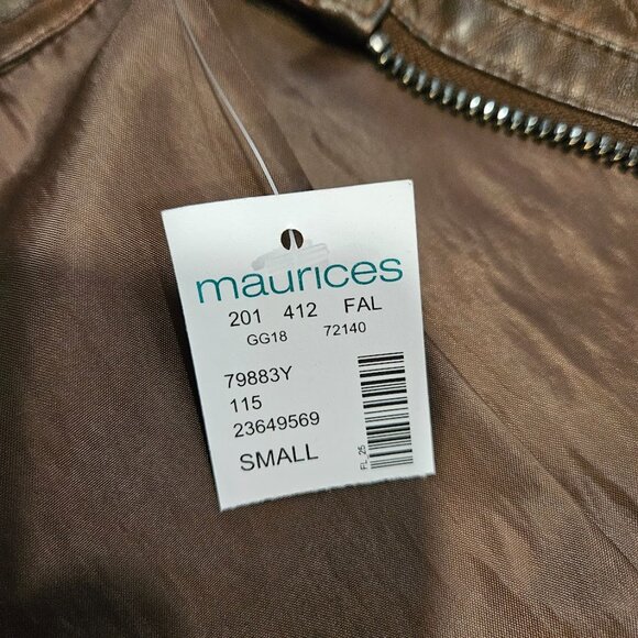 Maurices Faux Leather Moto Short Jacket Brown Size Small Zip Up Biker NWT - Picture 13 of 16